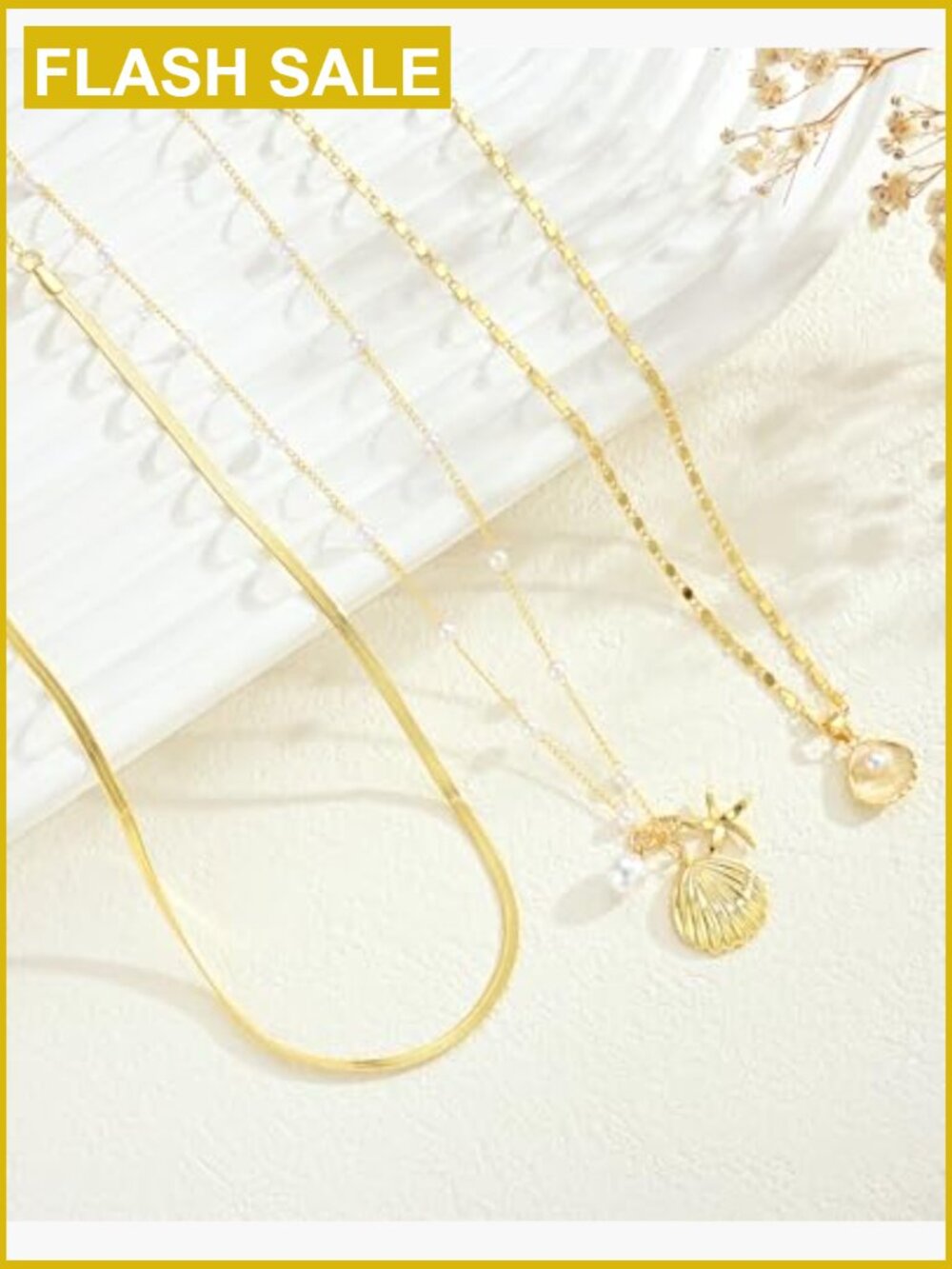 Layered Gold Seashell Necklace Set, Dainty Coastal Charm Jewelry for Women - Picture 5 of 7